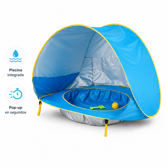 Barraca com piscina e proteção UV 50+